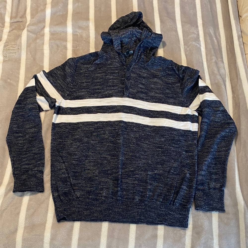 Express Men's Zip-Up Sweater in Navy and White